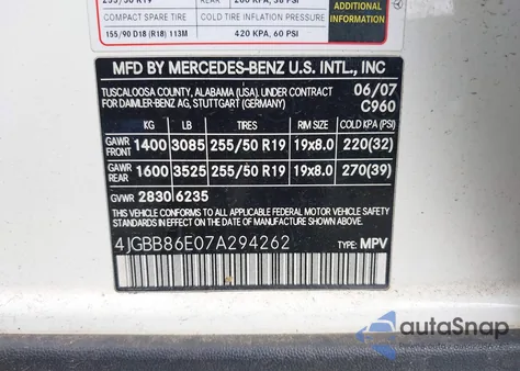 2007 Mercedes-Benz Ml 350 4Matic z USA, uszkodzony, nr VIN 4JGBB86E07A294262